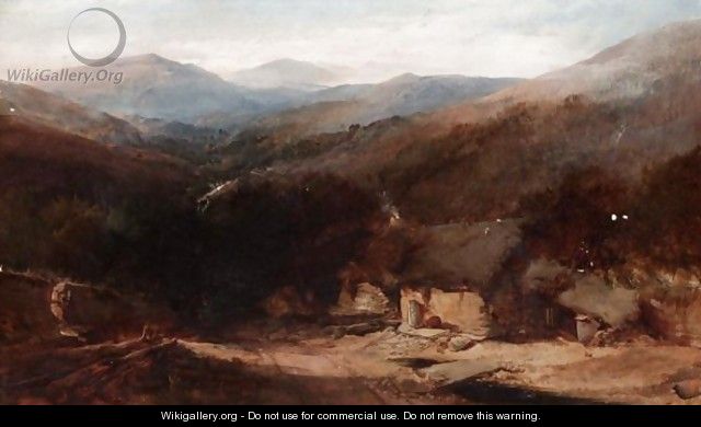 A Welsh Mountain View With Figures By A Croft - Henry Bright