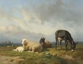 Cattle In A Meadow, A Village In The Distance - Louis Marie Dominique Romain Robbe