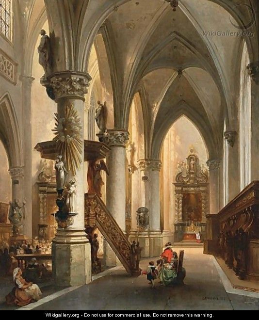 Figures In A Church Interior - Jules Victor Genisson