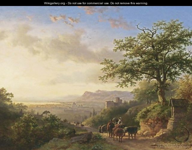 An Extensive Rhineview With Travellers On A Path - Barend Cornelis Koekkoek