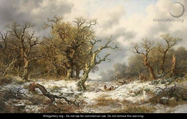 Travellers In An Extensive Snow Covered Landscape - Remigius Adriannus van Haanen
