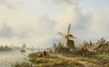 A River Landscape With Anglers - Lodewijk Johannes Kleijn