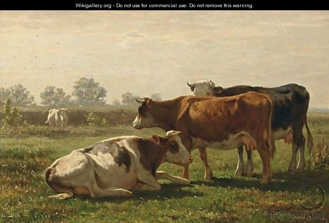 Cows In A Summer Landscape - Johannes-Hubertus-Leonardus de Haas
