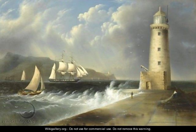 Seascape With Lighthouse - Edmund C. Coates
