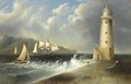 Seascape With Lighthouse - Edmund C. Coates