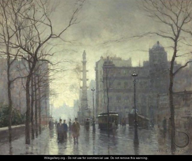 Rainy Day, Columbus Circle - Paul Cornoyer