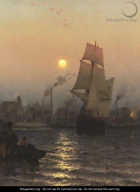 Shipping In Harbor By Moonlight - Mauritz F. H. de Haas