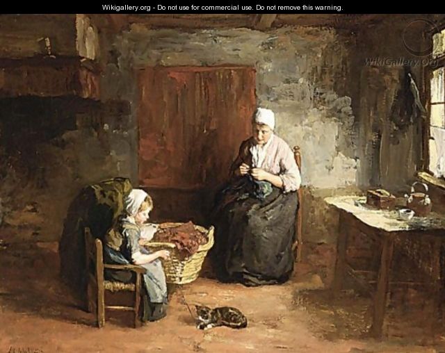 A Cottage Interior With Mother And Child - Albert Neuhuys