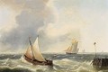 Sailingvessels In A Stiff Breeze, A Pair - Louis Verboeckhoven