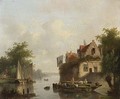 A Riverlandscape With Moored Sailingvessels - Dutch School