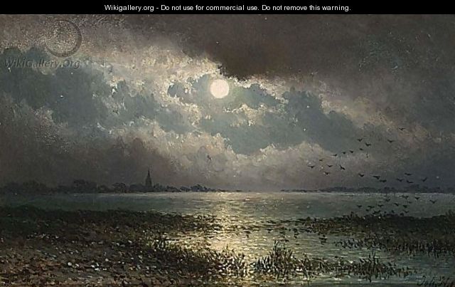 Het Ij Bij Zeeburg,maanlicht - Johannes Hilverdink