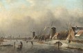 Winter Landscape With Several Skaters On A Frozen Waterway - Jan Jacob Coenraad Spohler