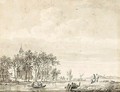 Landscape With Figures In A Boat - Barend Cornelis Koekkoek