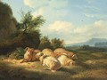 Sheep And A Ram Resting In A Landscape - (after) Balthasar Paul Ommeganck