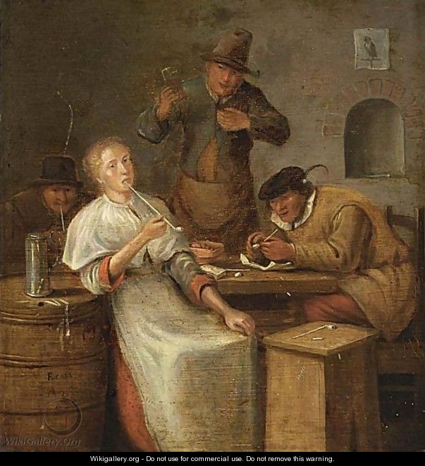 Peasants Drinking And Smoking In An Interior - Franciscus Carree