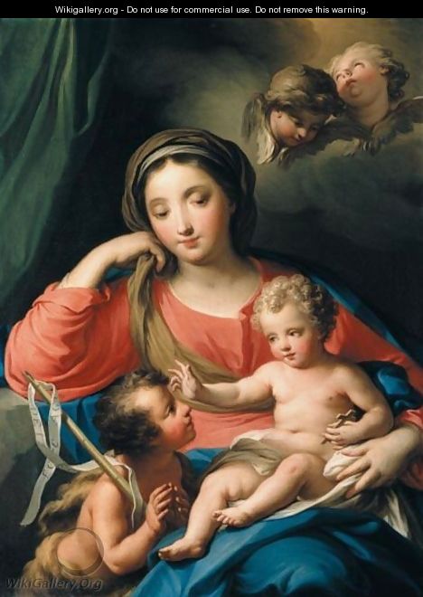 The Madonna And Child With The Infant Saint John The Baptist And Angels - Roman School