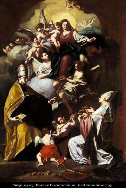 The Madonna And Child With Saints Gregory The Great And Gaudiosus And Angels - Francesco Solimena