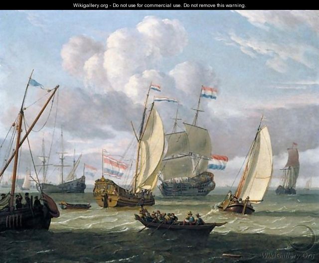 A Dutch States Yacht And Other Shipping In An Estuary - (after) Abraham Storck
