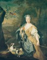 Portrait Of A Lady, Three-Quarter Length, Standing In A Wooded Landscape With A Spaniel And A Perroquet In A Tree Nearby - Hieronymus Van Der Mij