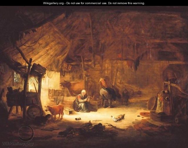 The Interior Of A Barn With Figures And Animals - Isaack Jansz. van Ostade