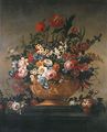 A Still Life Of Various Flowers In An Urn Resting On A Marble Ledge - Johannes Lotyn