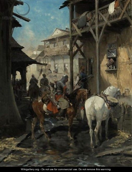 Soldiers Stopping For Rest - Alfred Wierusz-Kowalski