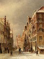 Figures In A Snow Covered Dutch Town - Pieter Gerard Vertin