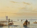 Skaters On A Frozen Waterway, Windmills In The Distance - Nicolaas Johannes Roosenboom