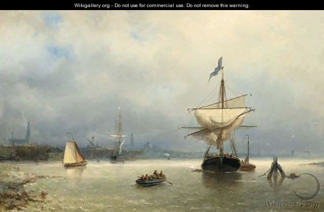 Sailing Vessels In An Estuary, Amsterdam In The Distance - Nicolaas Riegen