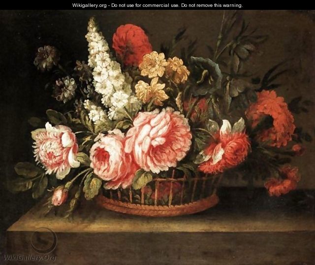 A Still Life Of Flowers In A Basket - French School