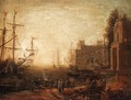 A Mediterranean Seaport With Villa Medici And Figures On The Quay - (after) Claude Lorrain (Claude Gellee)