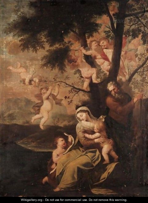 The Holy Family With The Infant Saint John The Baptist And Putti - Roman School