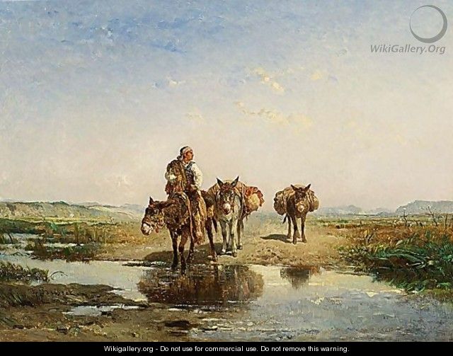 A Donkey Rider Crossing A Stream - Felix-Saturnin Brissot De Warville