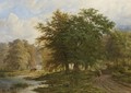 A Traveller On A Path In A Wooded Landscape - Adrianus Henrikus De Bruine