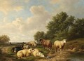 Sheep Resting In A Summer Landscape - Alexander Joseph Daiwaille