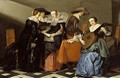 An Interior With A Lady Playing A Lute And Elegant Figures Singing Around A Table - (after) Pieter Codde