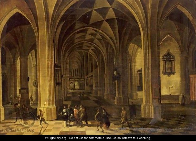 An Elegant Company In A Church Interior At Night - (after) Pieter The Younger Neefs