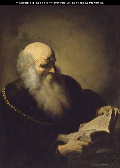A Bearded Old Man Reading, Half Length, Wearing A Brown Coat And A Golden Chain - David de Koninck