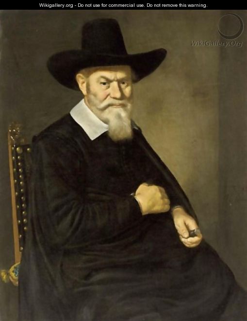 A Portrait Of A 67-Year Old Gentleman, Seated Half-Length, Wearing A Black Coat With A White Collar And A Hat, Holding A Seal-Stamp With A Coat-Of-Arms Of The City Of Amsterdam In His Left Hand - Hercules Sanders