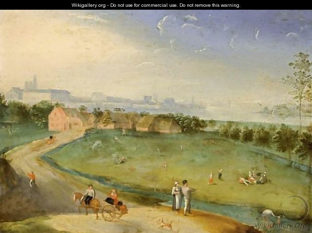 An Extensive Landscape With Figures On A Meadow Near A Stream, A Horse-Drawn Cart In The Foreground - (after) Jacob Grimmer