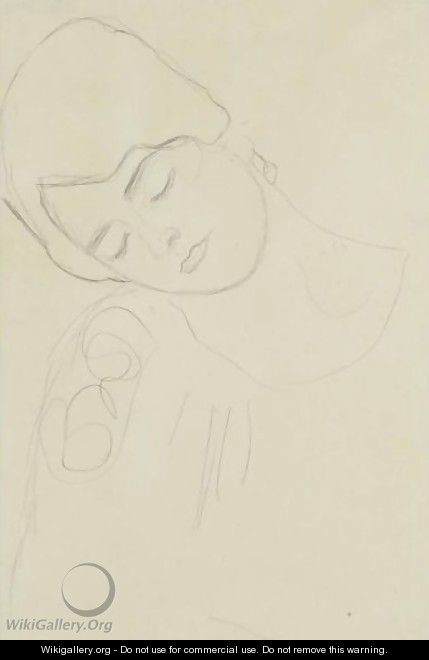 Brustbild Eines Madchens Mit Geneigtem Kopf Nach Links - Gustav Klimt