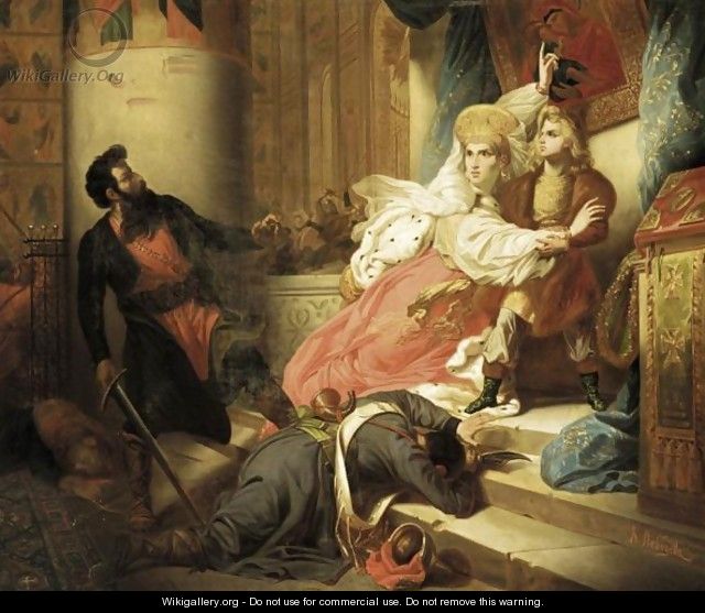Princess Naryshkina Protecting The Young Peter The Great, A Faithful Copy After The Painting By Karl Shteiben (1788-1856), Which Hangs In The Russian Museum, St. Petersburg - Klavdiy Vasilievich Lebedev