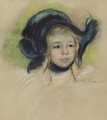 Head Of Simone In A Green Bonnet With Wavy Brim - Mary Cassatt