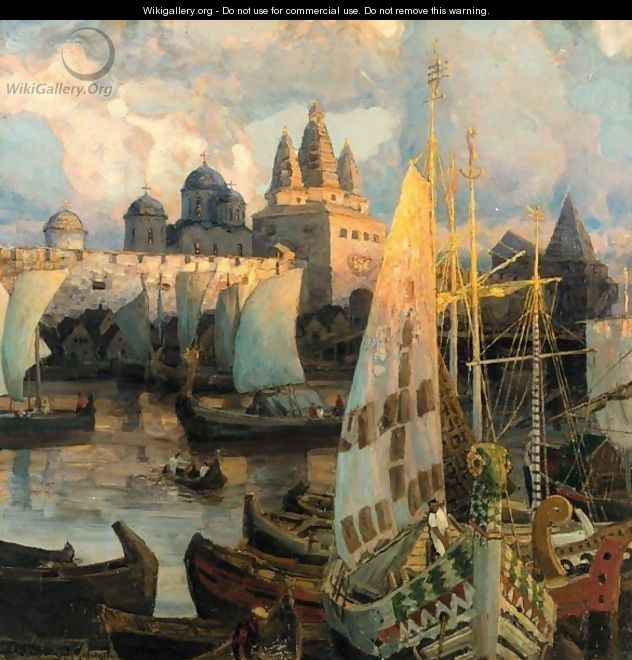The Harbour At Novgorod - Apollinari Mikhailovich Vasnetsov
