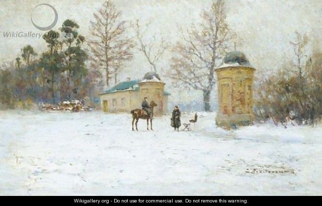 The Artist With Leo Tolstoy At The Entrance To Yasnaya Polyana - Ivan Pavlovich Pokhitonov
