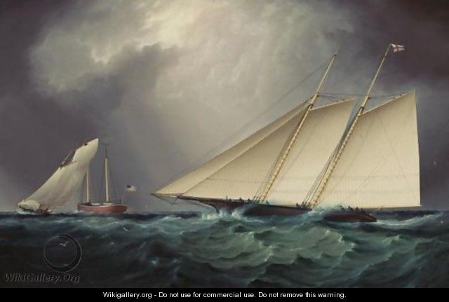 Columbia Vs. Livonia, Racing Off Sandy Hook - James E. Buttersworth