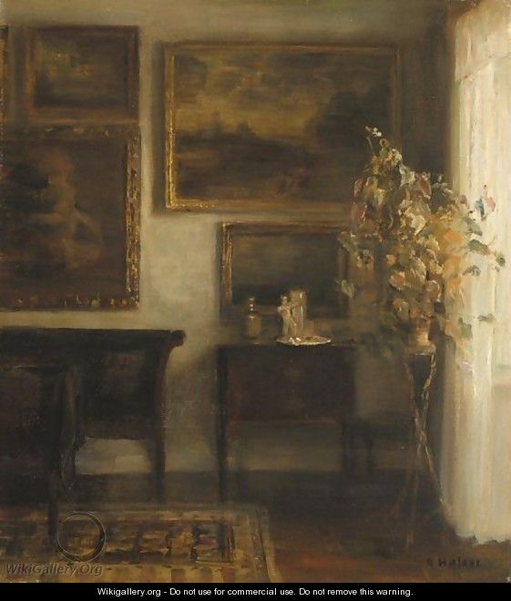 Vase Med Blomster (Interior With A Vase Of Flowers) - Carl Vilhelm Holsoe