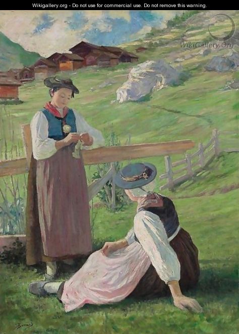 Deux Valaisannes Dans La Prairie - Julia Bonnard