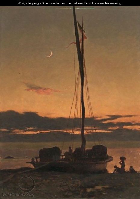 Barque Au Clair De Lune, 1869 - Francois Bocion