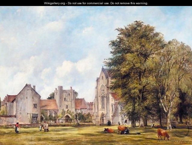 A View Of The Hospital At St Cross, Winchester, With Cattle Grazing In The Foreground - Frederick Waters Watts